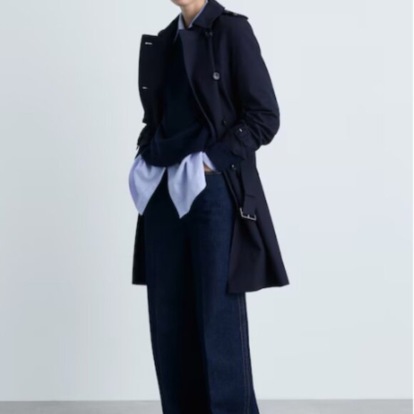Mango Cotton Navy Blue Trench Coat - Picture 2 of 11